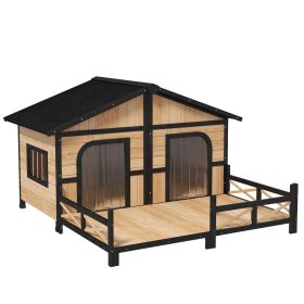 59"x64"x39" Large Wooden Dog House Raised Weatherproof Rustic Log Cabin Style Elevated Pet Shelter Porch Deck, Natural 59"x64"x39" Large Wooden Dog House Raised Weatherproof Rustic Log Cabin Style Elevated Pet Shelter Porch Deck, Natural